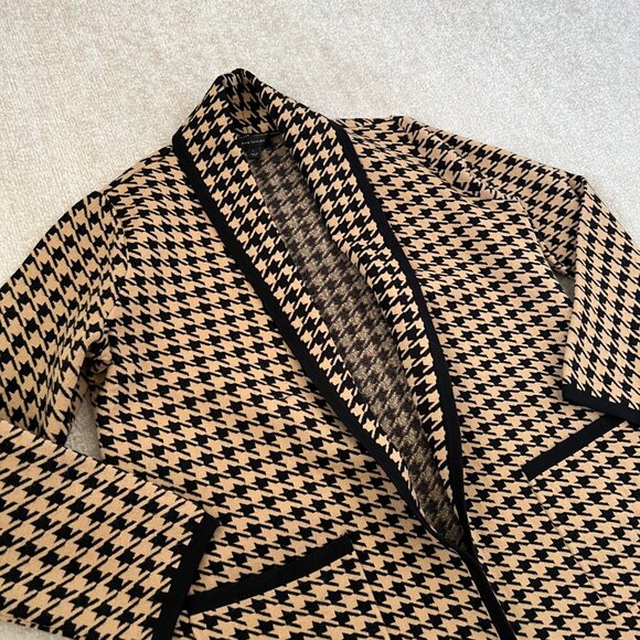 Ann Taylor Houndstooth Shawl Collar Long Cardigan Sweater Knit Jacket L - Picture 3 of 9